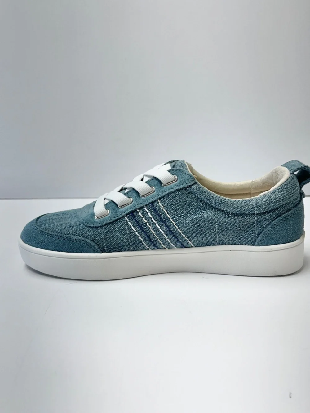 Revitalign Women’s 7.5B Orthotic Slip-On Sneakers Blue Denim Leather Trim NWOB